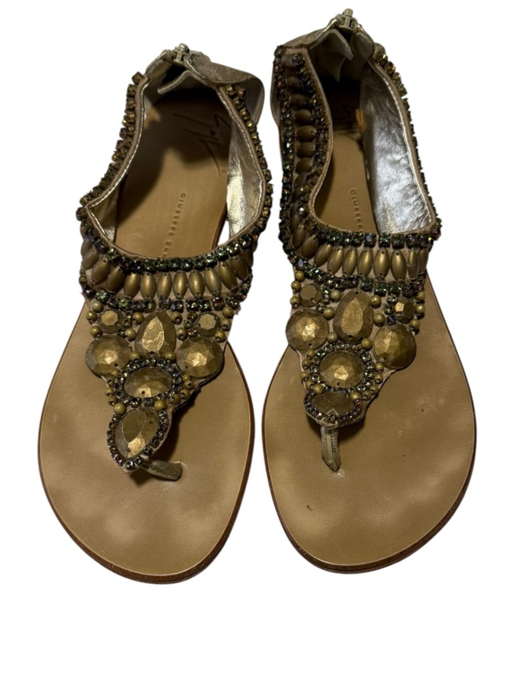 Giuseppe Zanotti Gold Leather Embellished Thong Sandal Women's size 37 - Picture 5 of 5